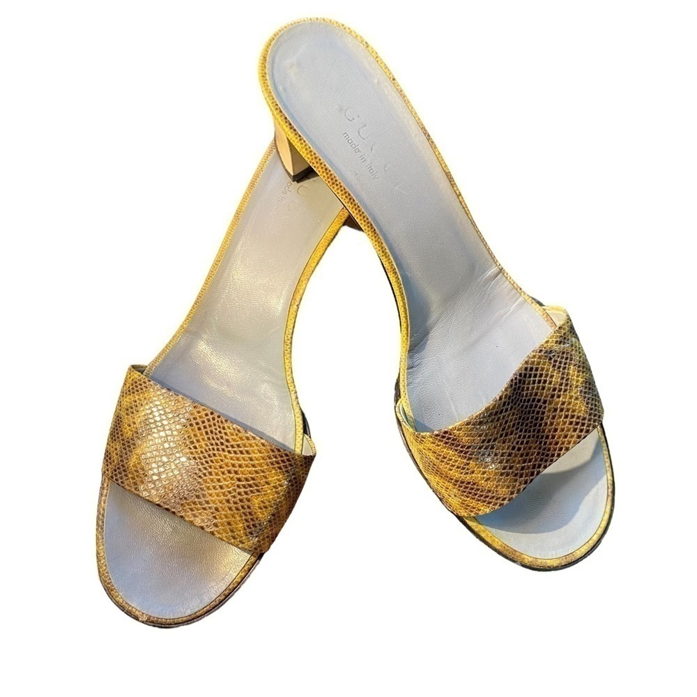 Gucci Python Print Chunky Heel Sandals - image 1